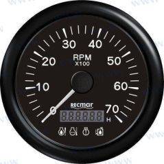 Tacometer with Hourmeter 7000RPM Black