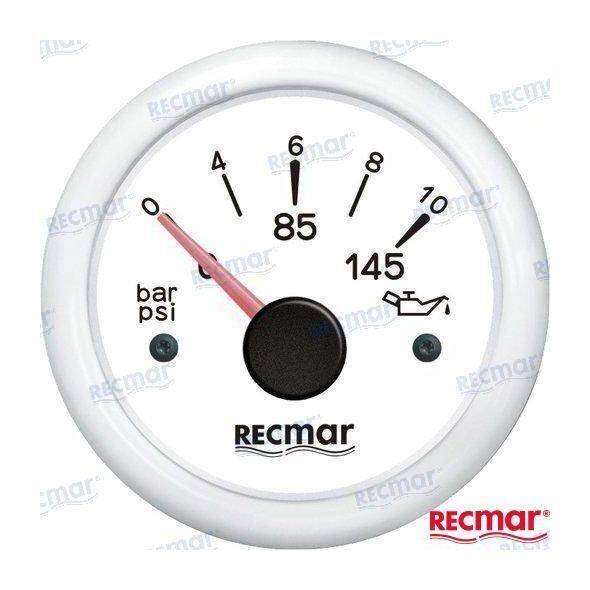 Recmar Oil Pressure Guage White 0/10 Bar 10-184ºC