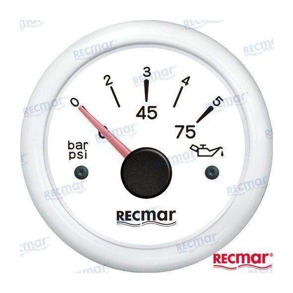 Recmar Oil Pressure Guage White 0/5 Bar 10-184ºC